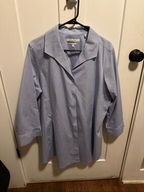 Foxcroft Light Blue Relaxed Button-Down Blouse